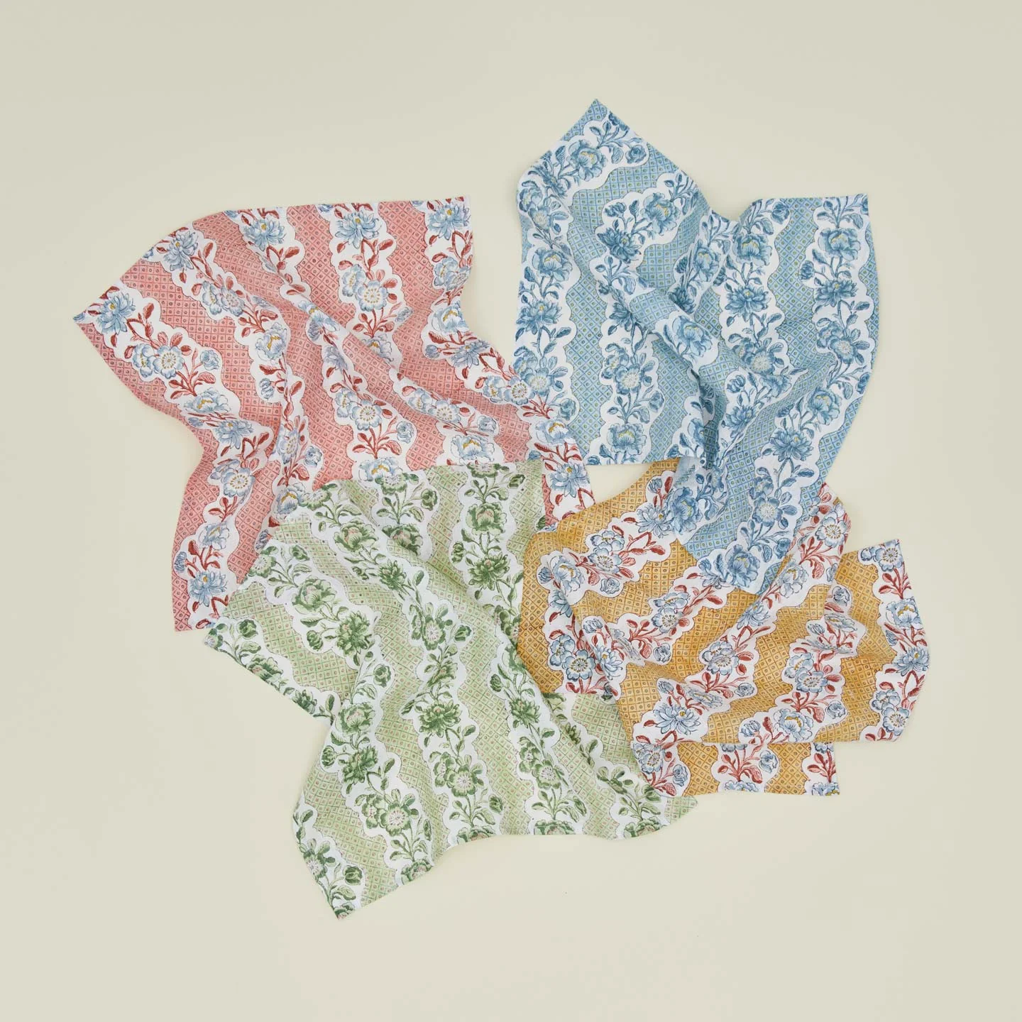 Block Printed Floral Napkins, Set of 2 - Indigo Floral - Image 2