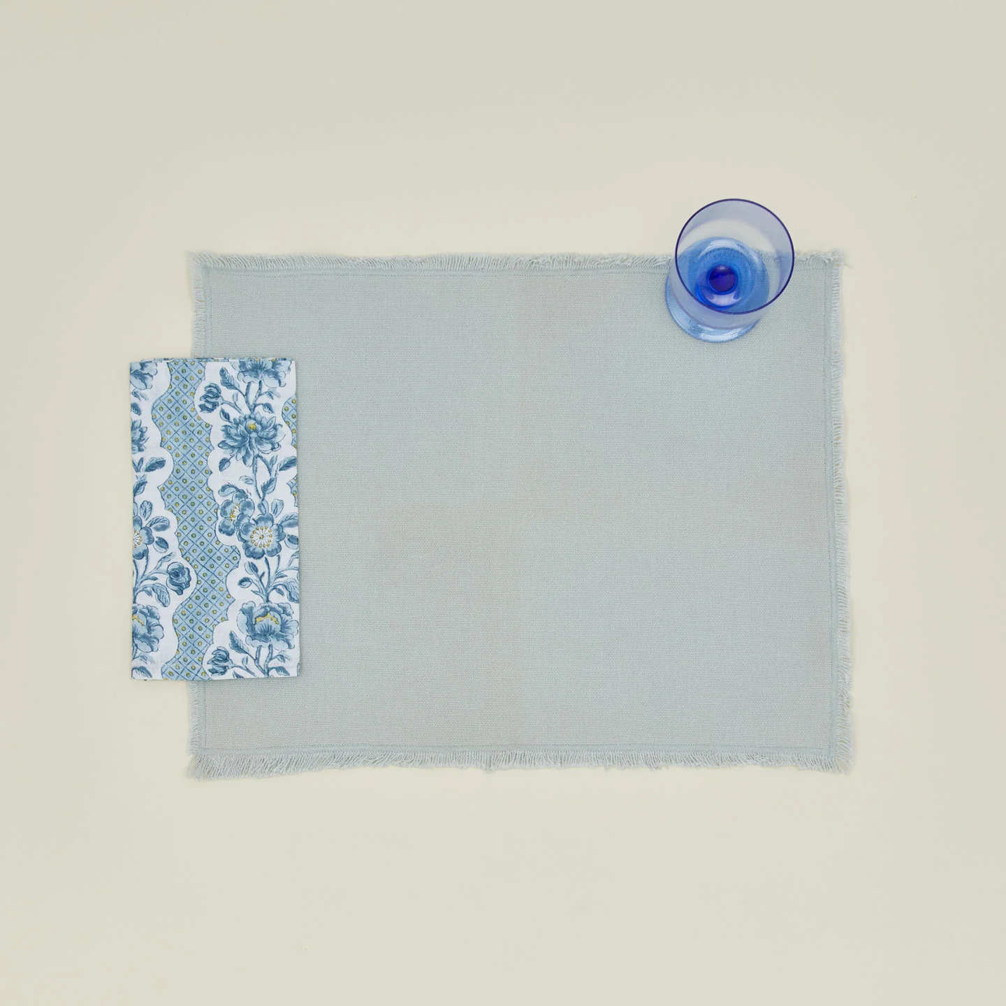 Block Printed Floral Napkins, Set of 2 - Indigo Floral - Image 3
