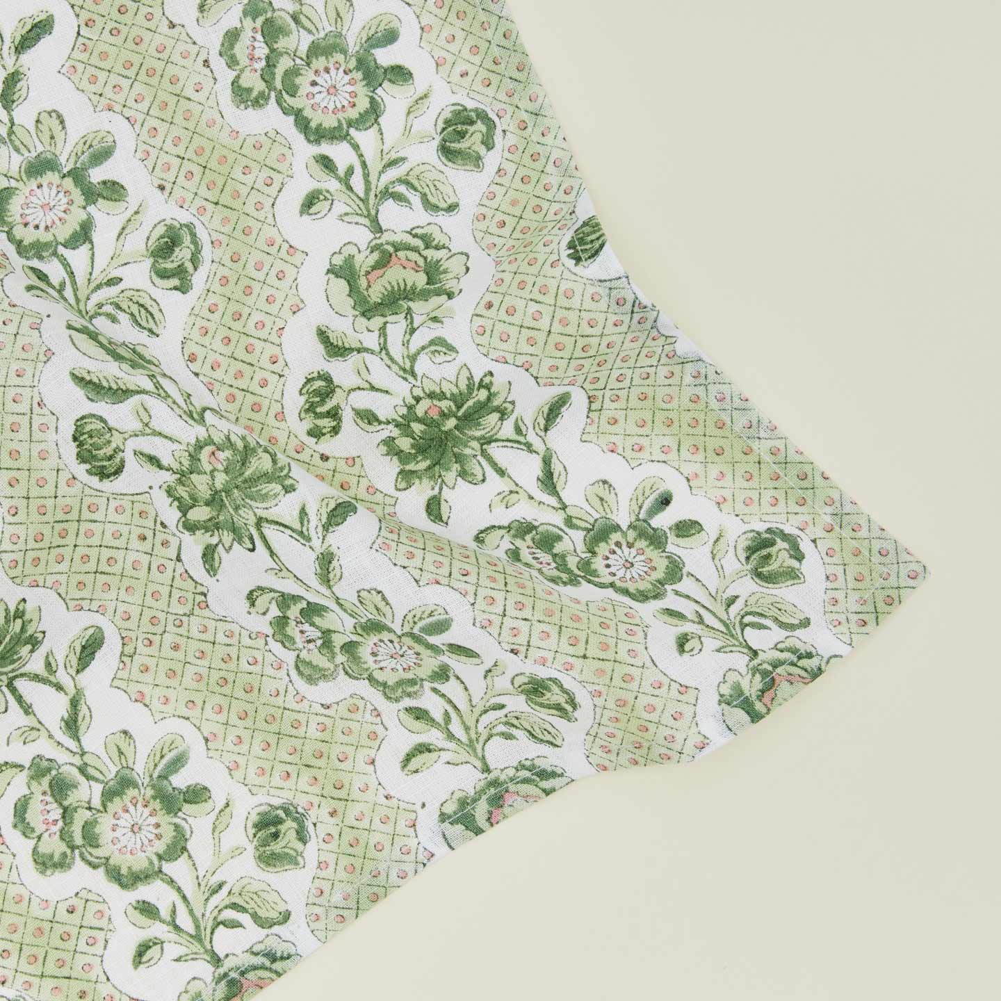 Block Printed Floral Napkins, Set of 2 - Olive Floral - Image 4