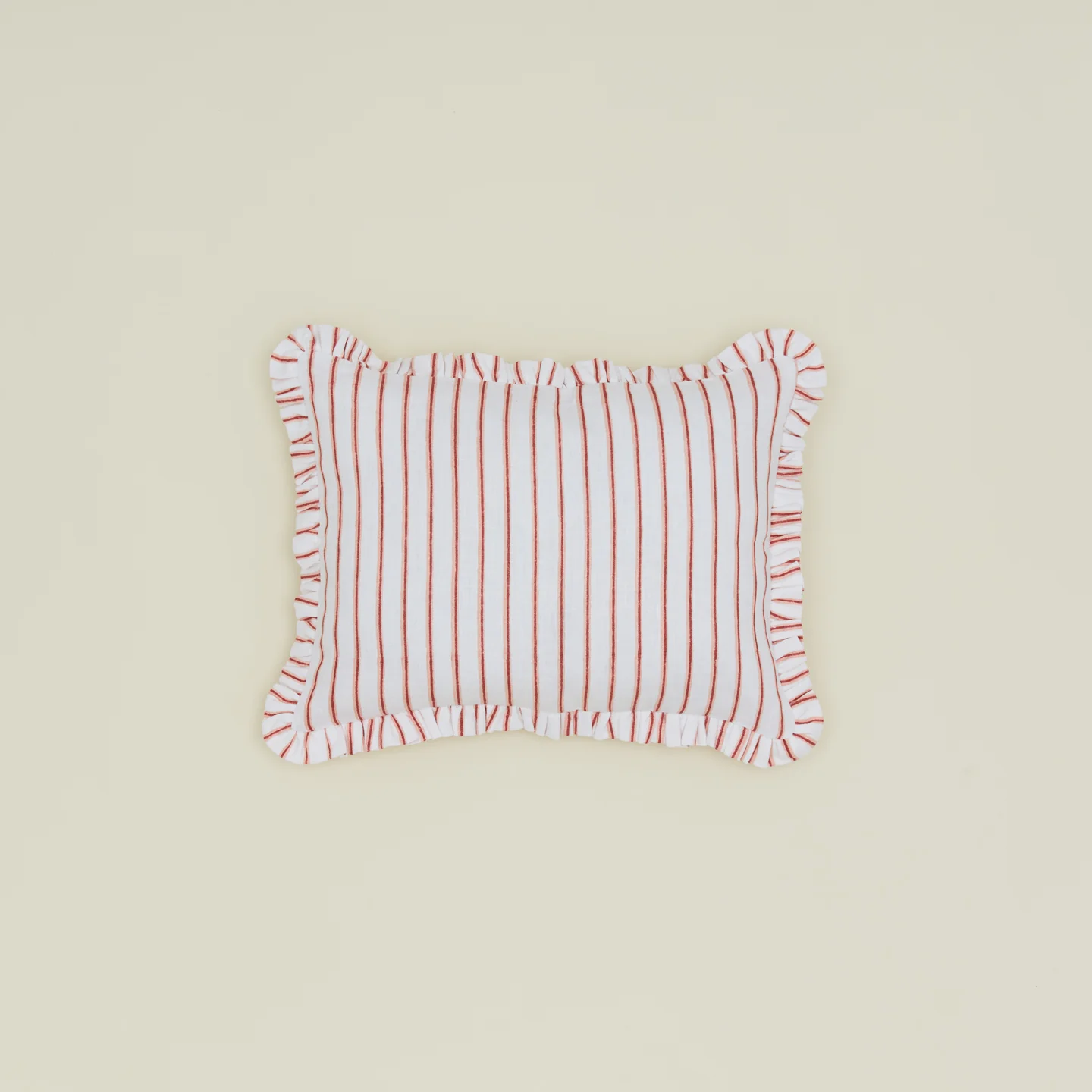 Block Printed Striped Ruffled Pillow Cover - Red Stripe