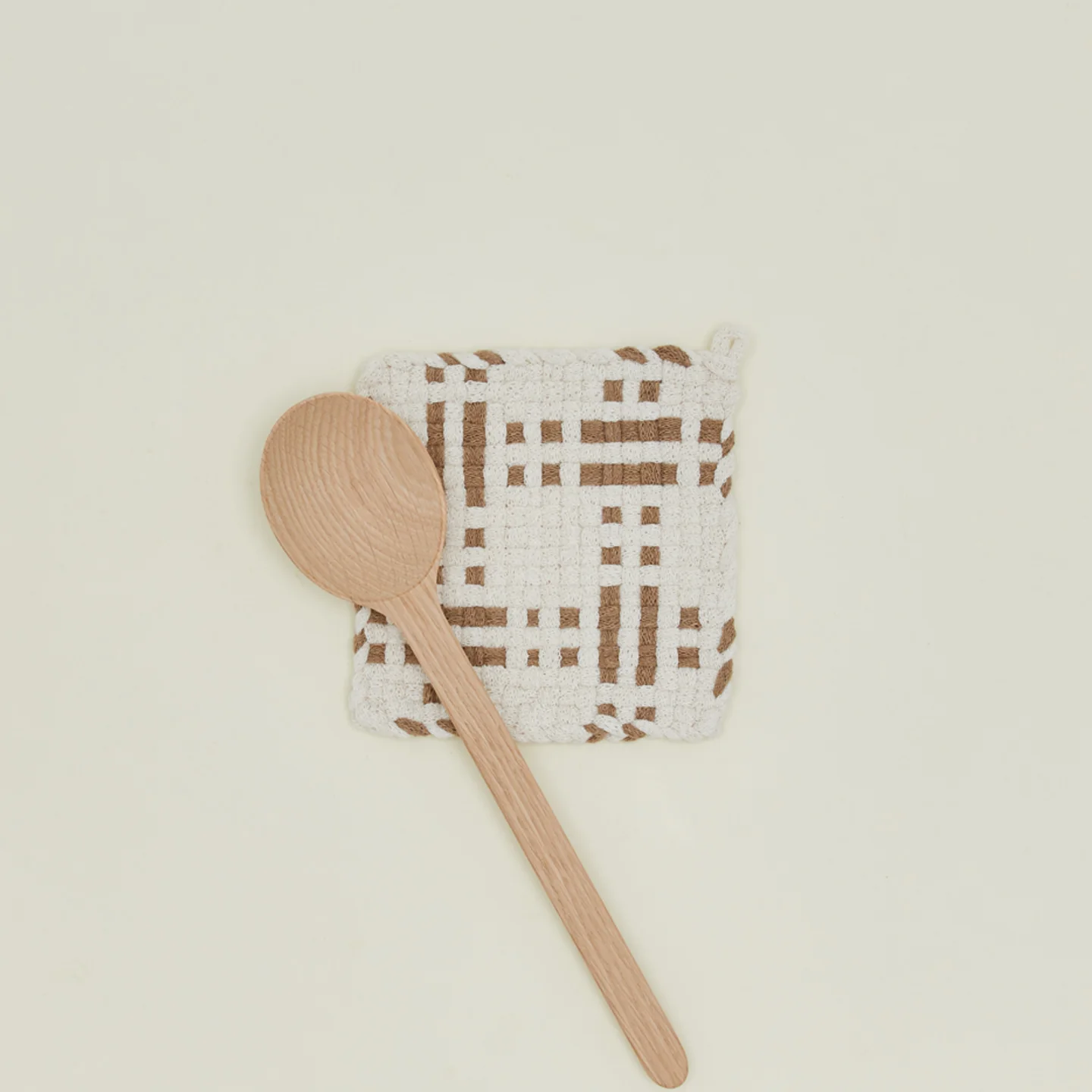 Dots + Dashes Handwoven Pot Holder - Flax/White - Image 2