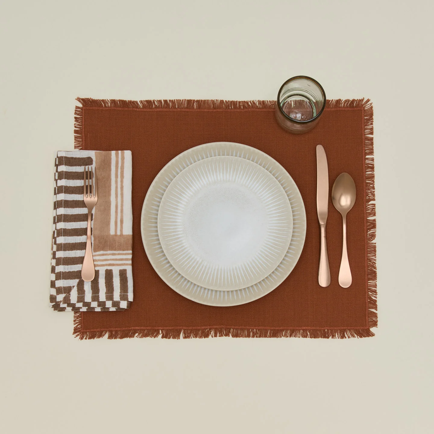 Ella Block Printed Linen Napkin - Hazelnut - Image 5