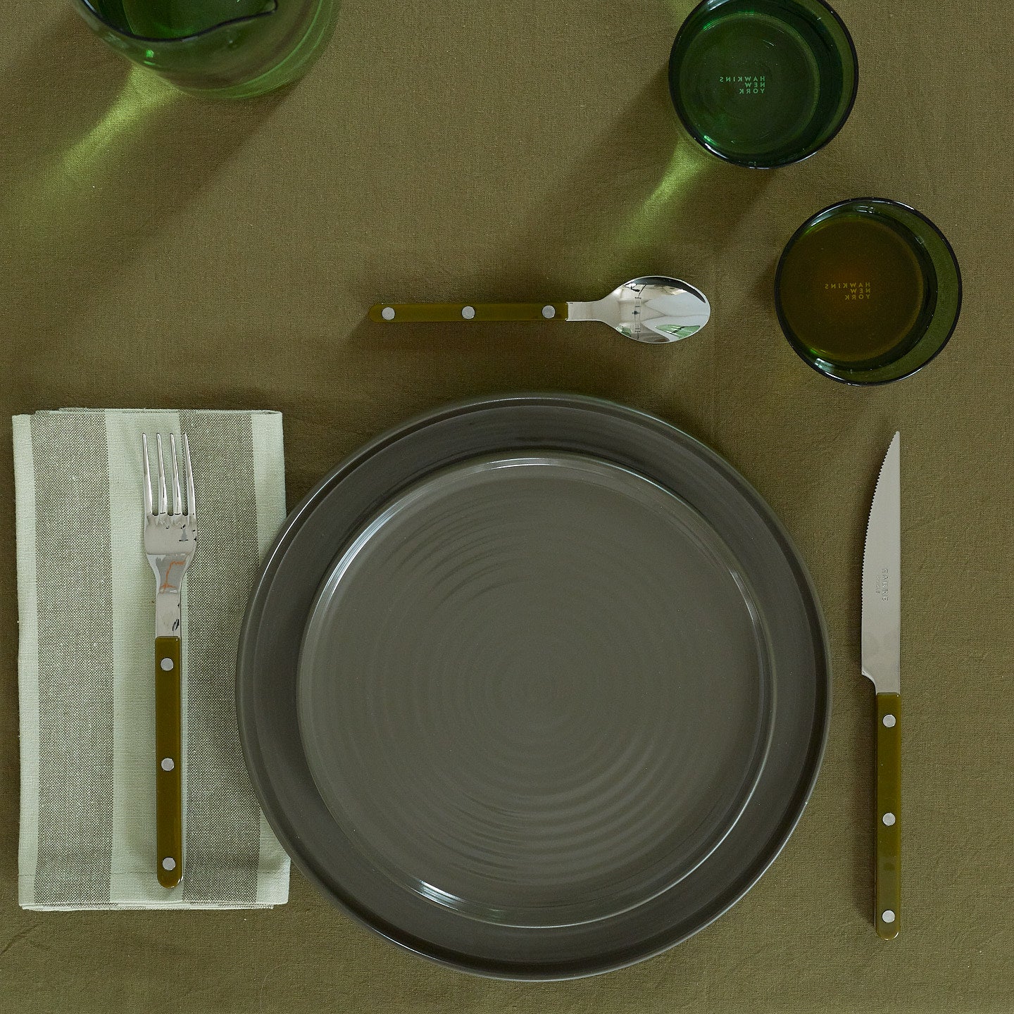 Essential Striped Dinner Napkin, Set of 4 - Sage/Olive - Image 3