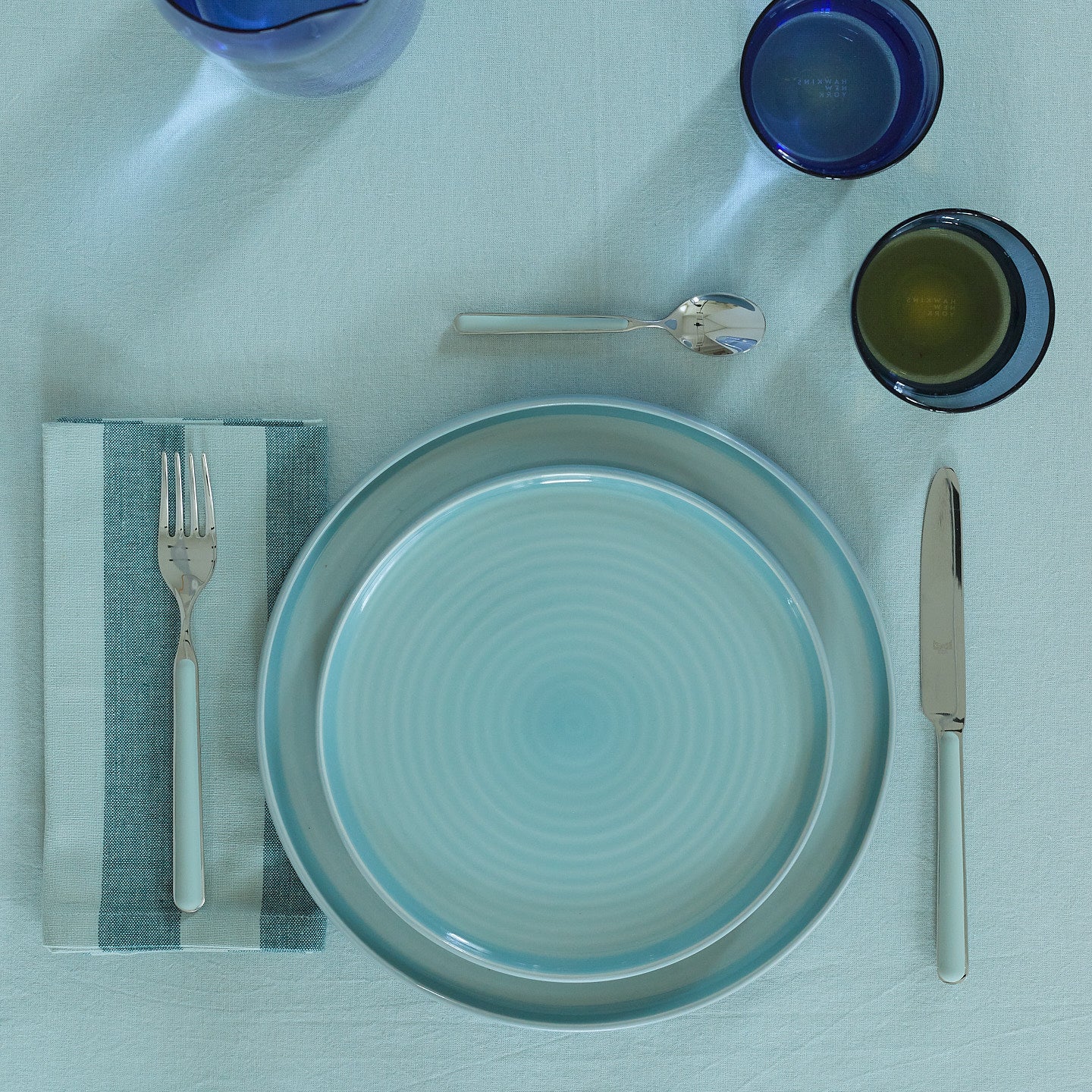 Essential Striped Dinner Napkin, Set of 4 - Sky/Peacock - Image 3