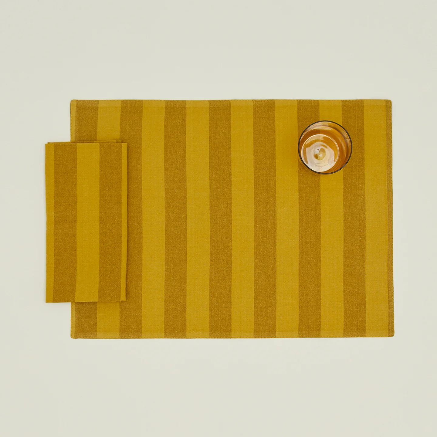 Essential Striped Placemat, Set of 4 - Mustard/Bronze - Image 2