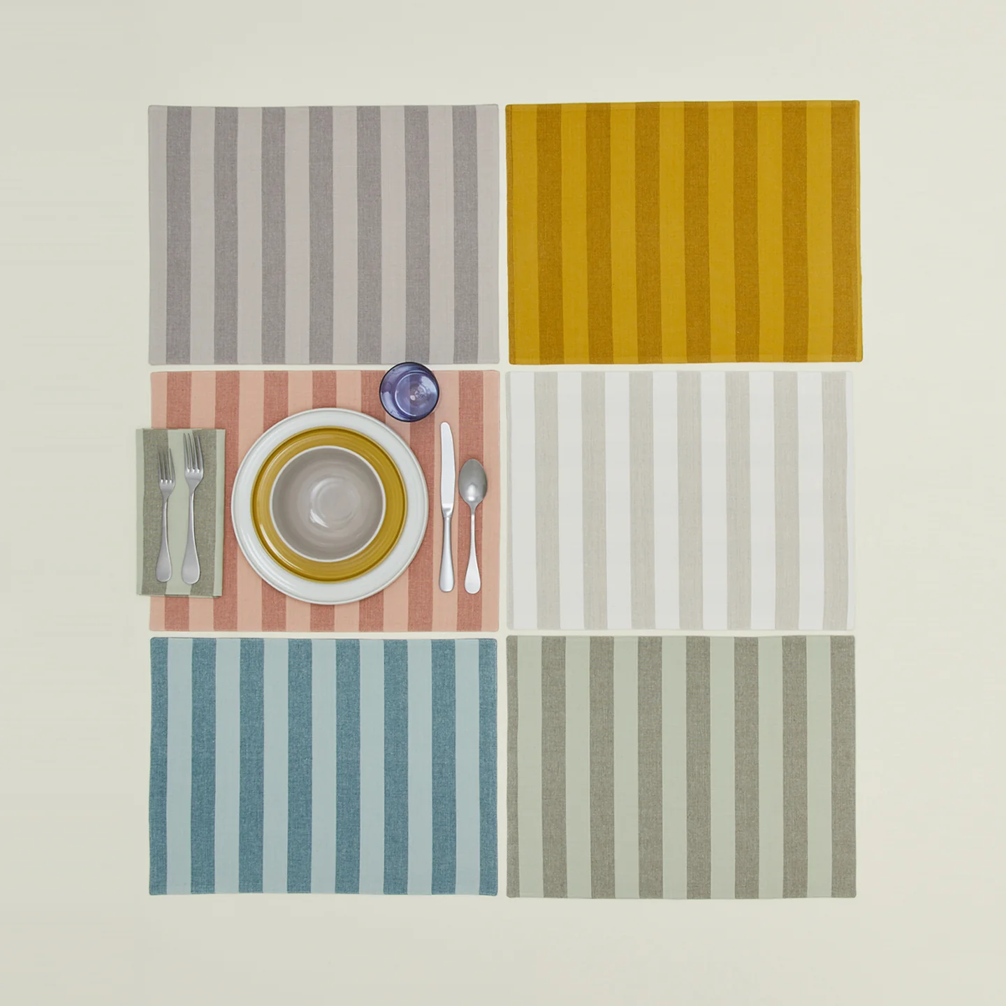 Essential Striped Placemat, Set of 4 - Sage/Olive - Image 5
