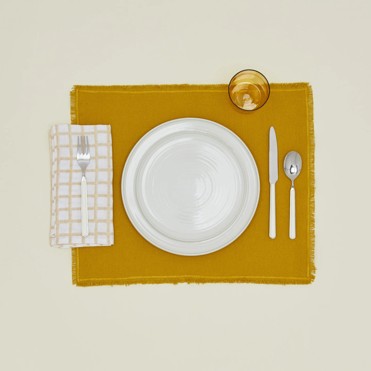 Hand Block Grid Napkin, Set of 2 - Tan - Image 2
