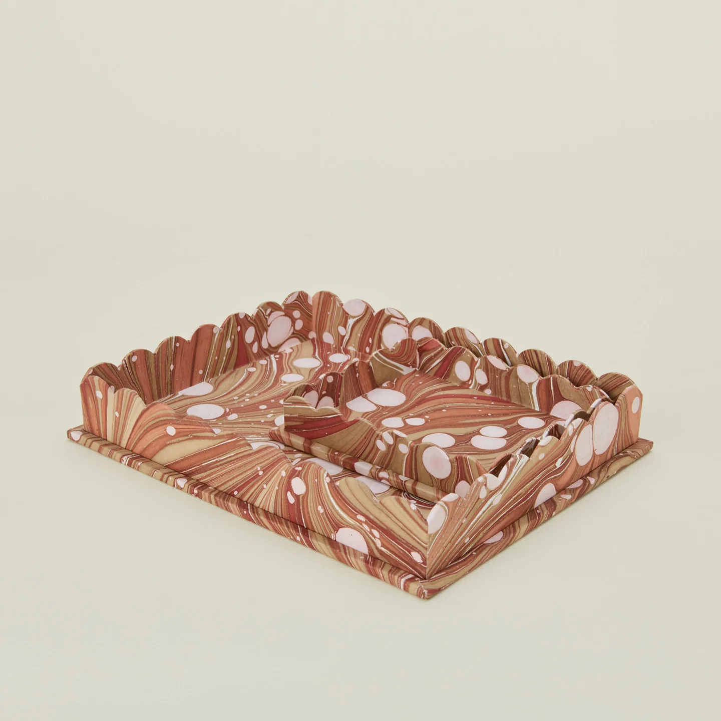 Marbleized Scalloped Tray, Set of 2 - Mocha Marble - Image 4