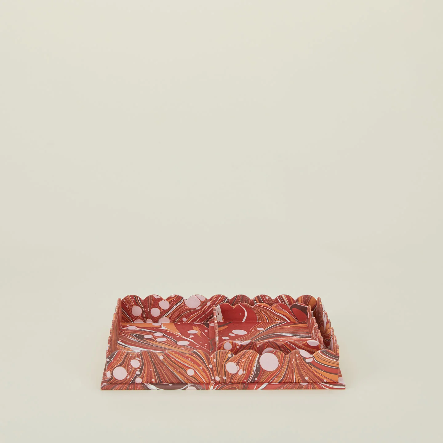Marbleized Scalloped Tray, Set of 2 - Red Marble - Image 3
