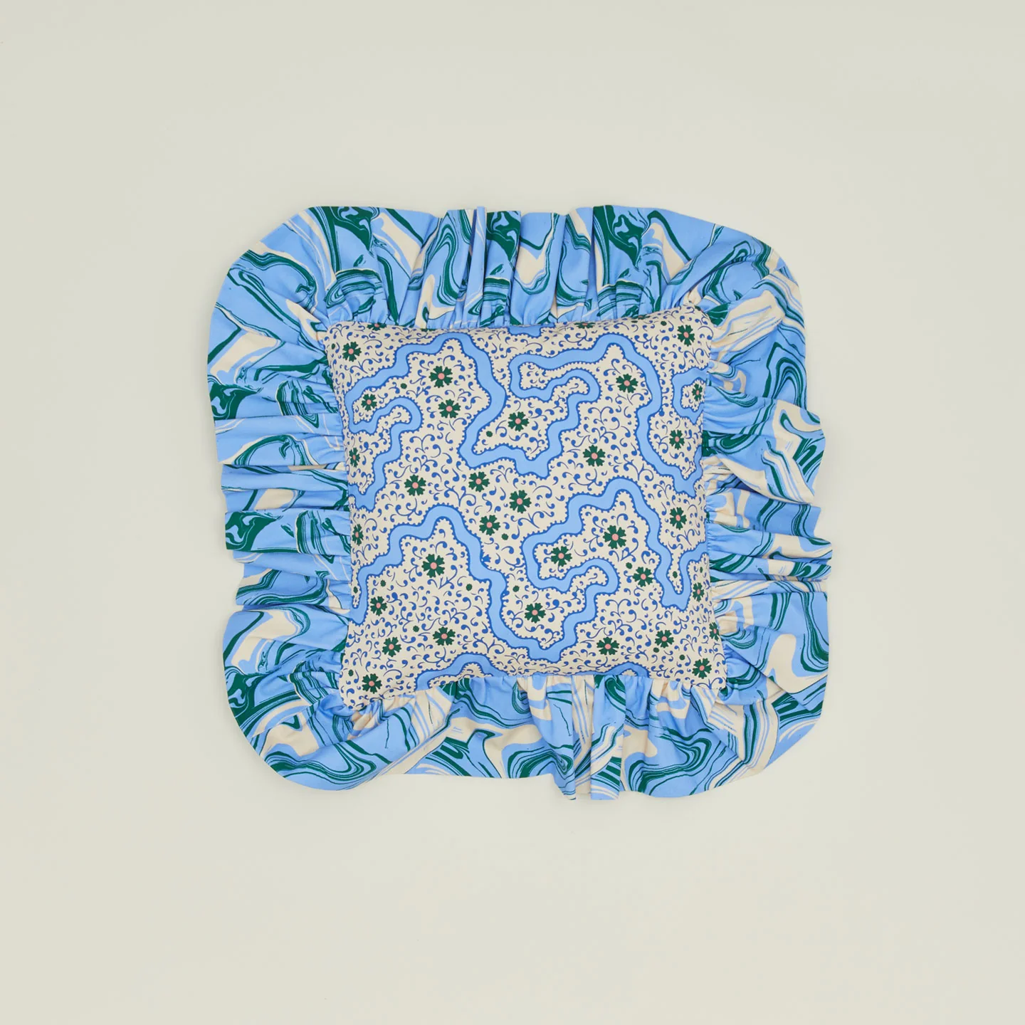 Ruffled Floral Cushion - Cornflower