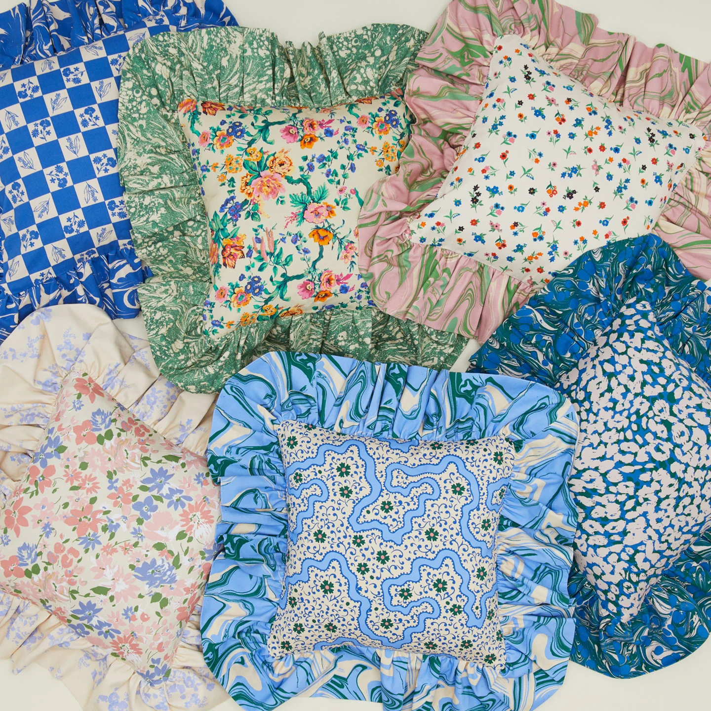 Ruffled Floral Cushion - Evergreen - Image 3