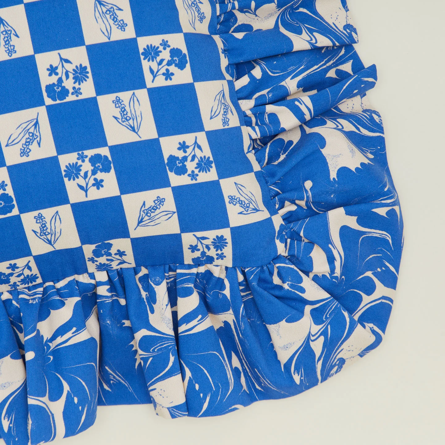 Ruffled Floral Cushion - Klein Blue Plaid - Image 2