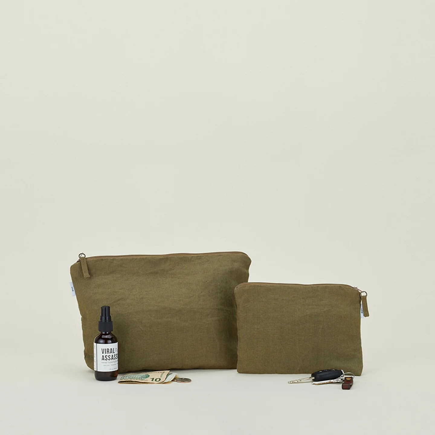 Simple Linen Zipper Pouch - Olive - Image 2