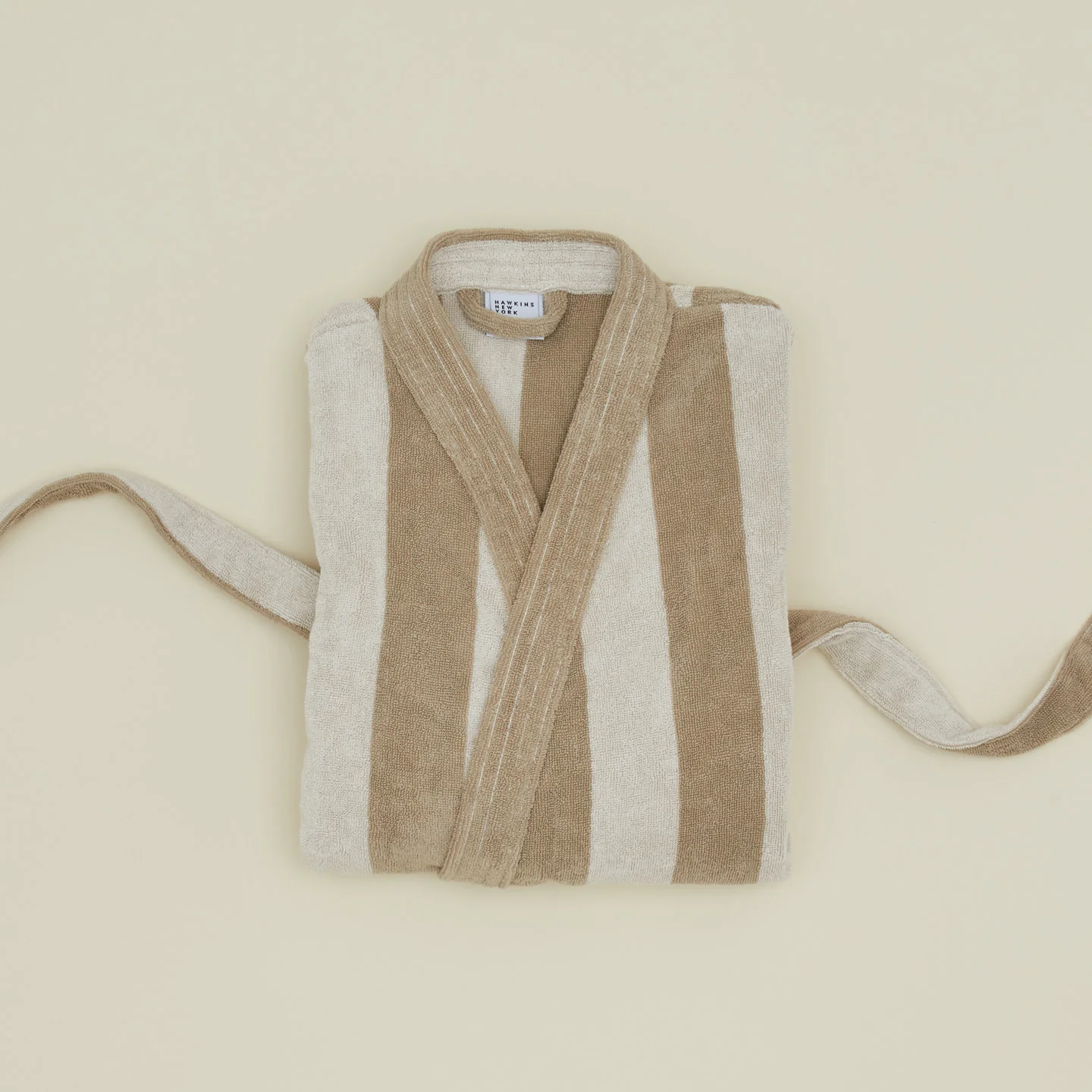 Simple Striped Terry Bathrobe - Ivory/Flax - Image 3