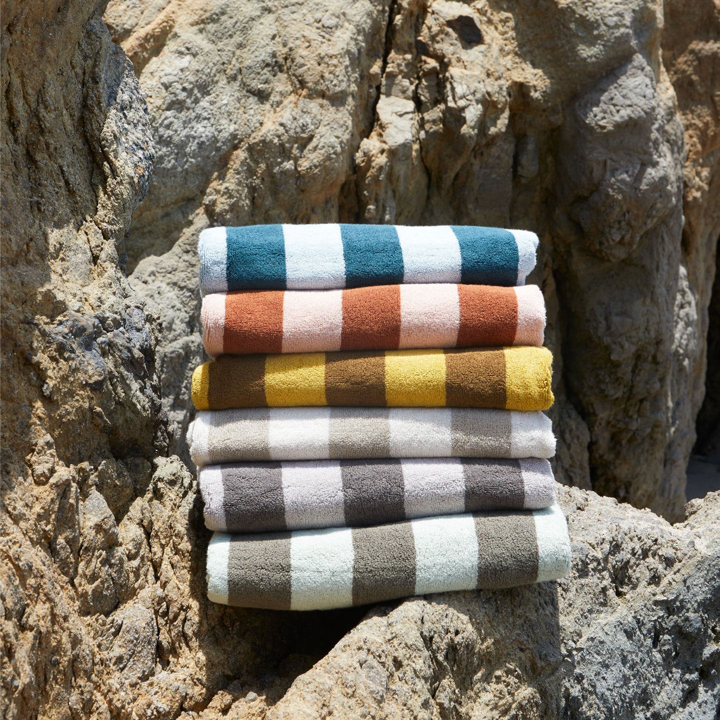 Simple Striped Terry Beach Towel - Mustard/Bronze - Image 3