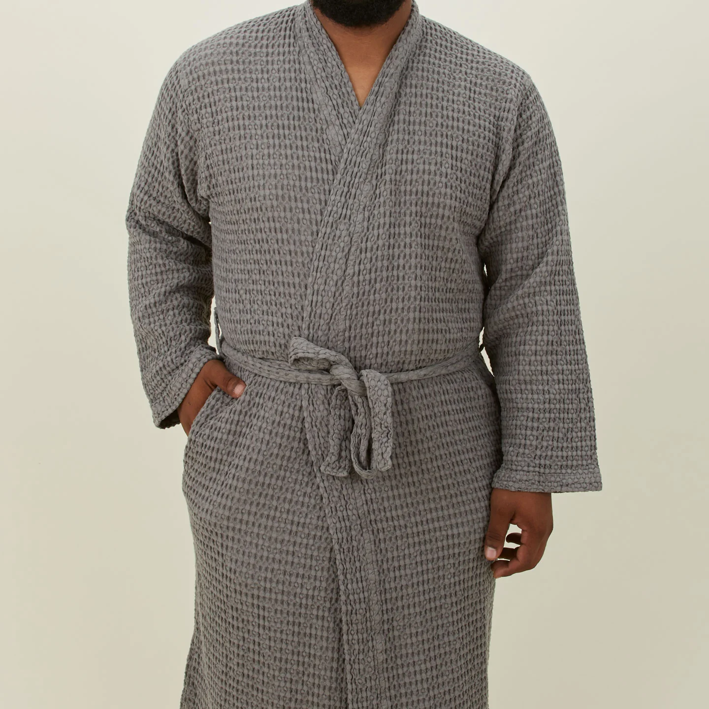 Simple Waffle Bathrobe - Dark Grey - Image 5