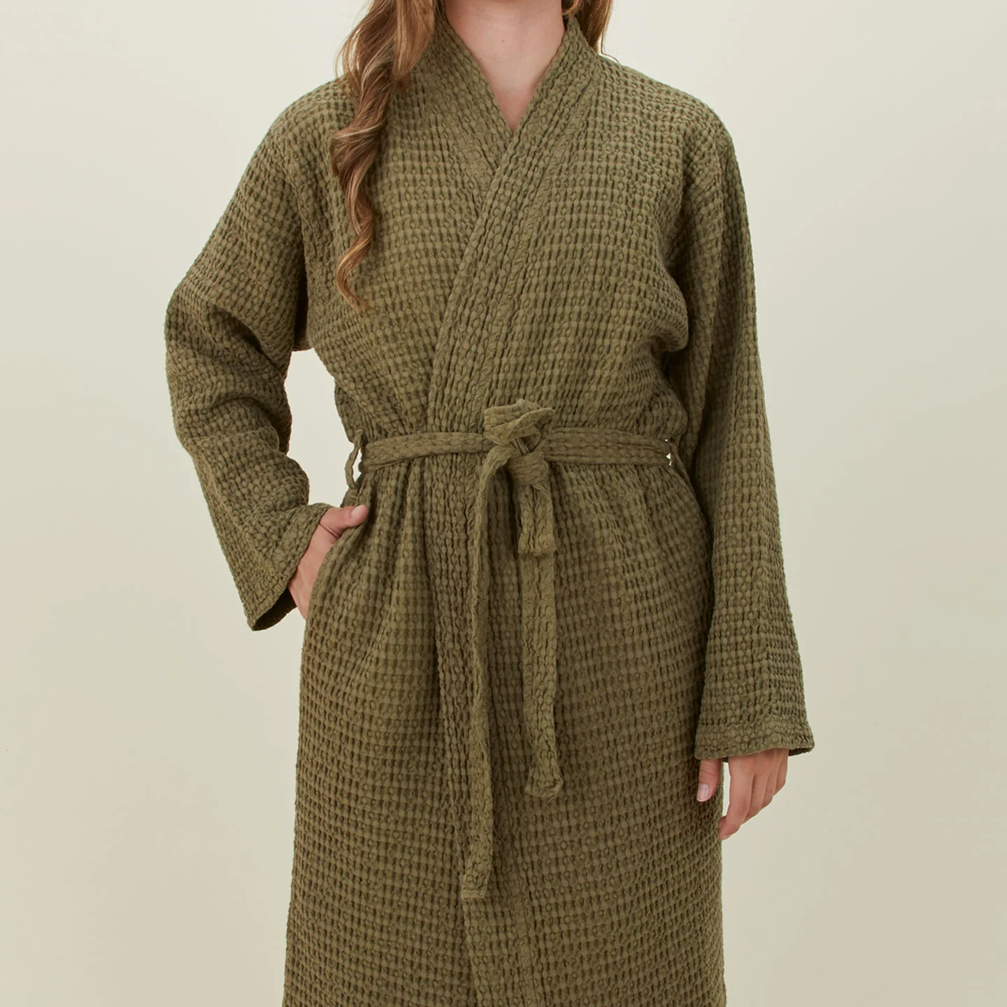 Simple Waffle Bathrobe - Olive - Image 5