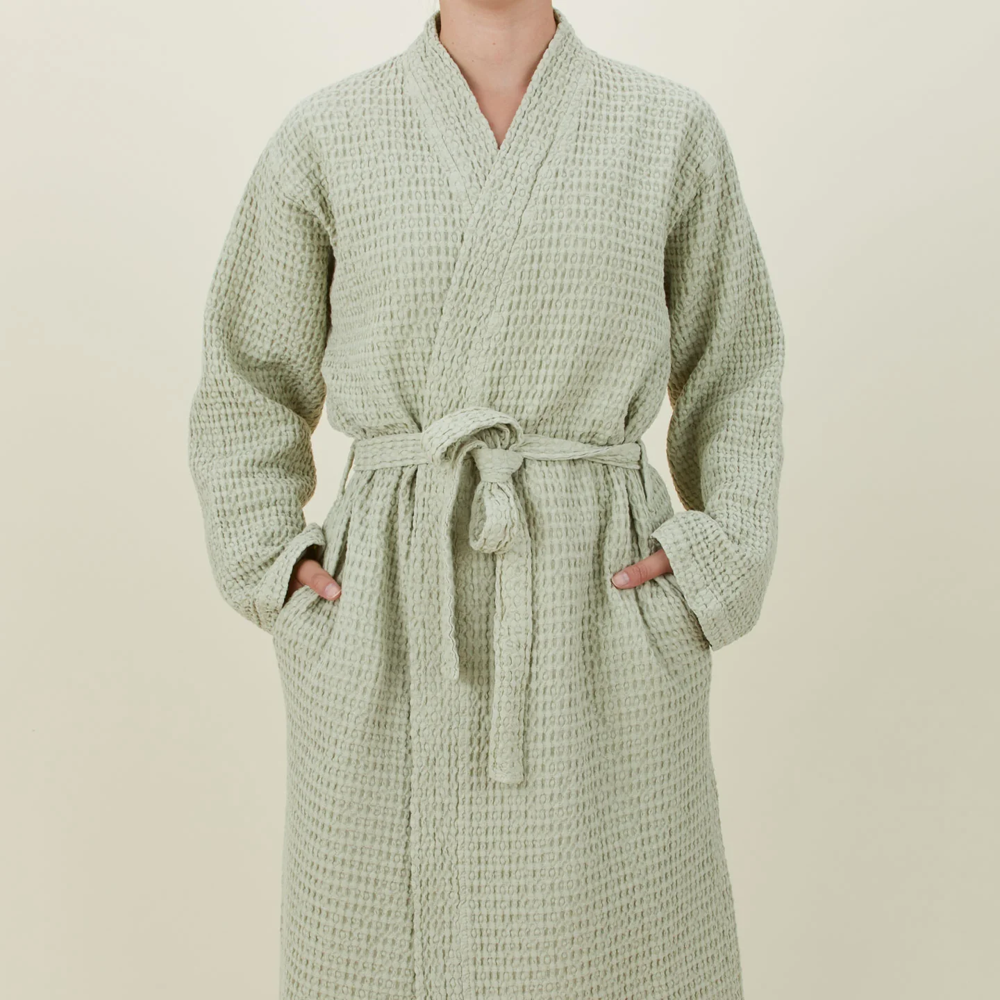 Simple Waffle Bathrobe - Sage - Image 5