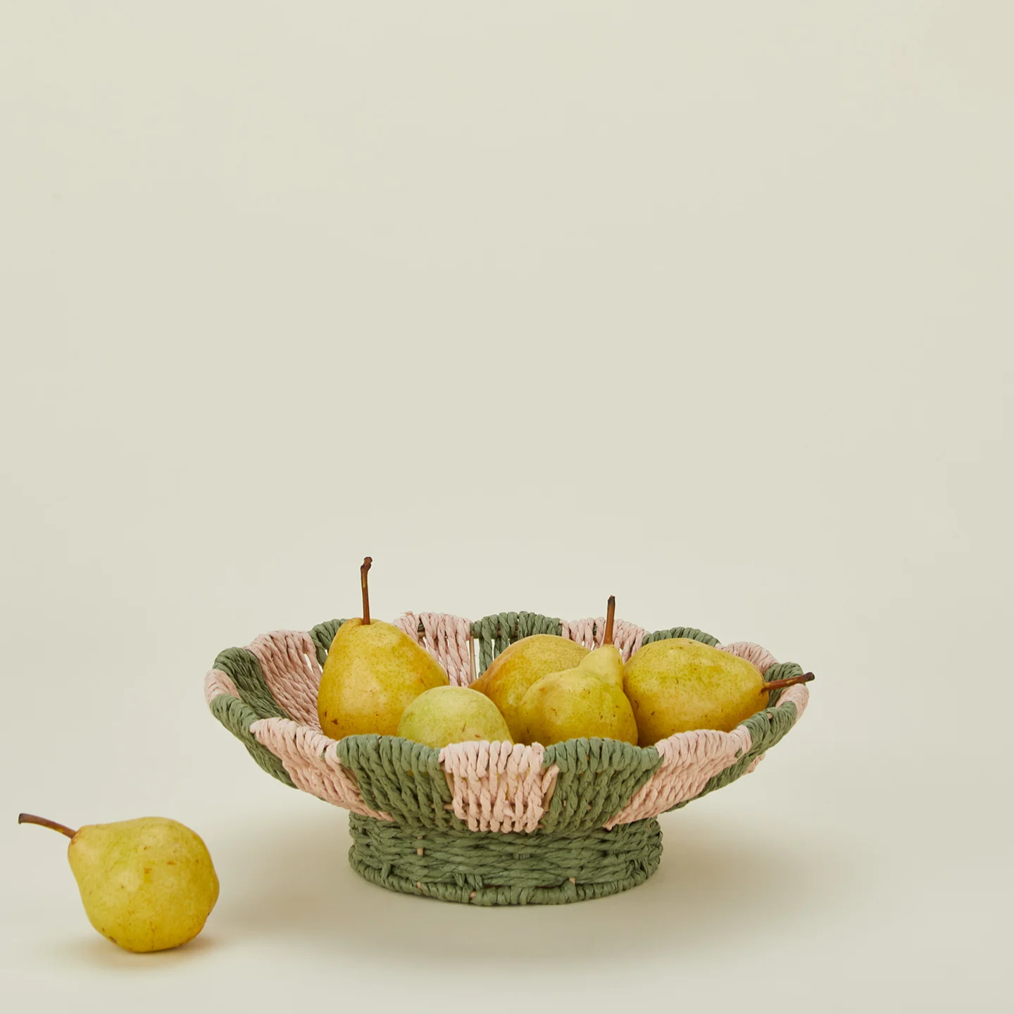Woven Rope Footed Bowl - Green Stripe - Image 2